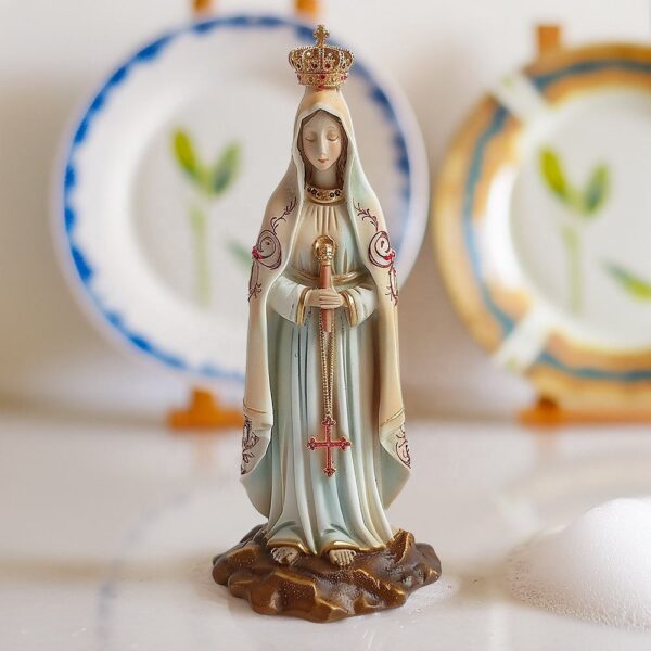 KOMI New Statue of Our Lady of Fatima Resin Craft Religious Decoration Tabletop Room Interior Decoration