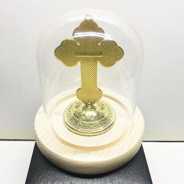 He30ca1b73f8e4869ae71e0ca6e11cae4l KOMI Solid Wood Base Clear Glass Cross Jesus Dust Cover Tabletop Decoration Home Accessories