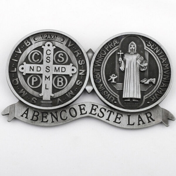 He4e61fc36816405f88e2d582f9ab40fal KOMI Antique Silver Saint Benedict Cross Medal for Wall Table Display St Benedict Blessing Craft Gift for Home Decoration Gifts