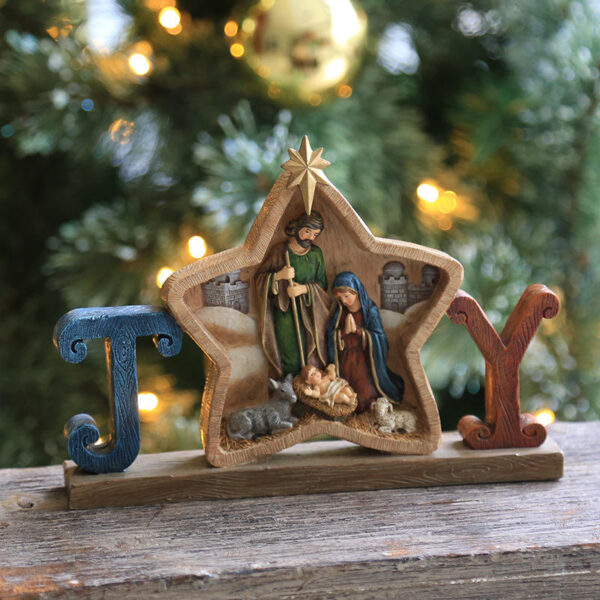 Heeb033b2c5f44b3f9b2d3c5adeabaa6bj KOMI Christmas Garden Home Decoration Table Decor Star Resin Craft Angel Holy Family Jesus Nativity in Manger Figurine for Gift