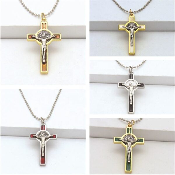 a252bb20ac36ac5b8a3f86b26e8d1641_Hdb2ce2ba67a44cddaea169f14e8f19ff7_avif=close&webp=close Dreamwork Colorful Religious Crucifix Cross Pendant Necklace Jewelry Set St.Benedict Medal Jesus Cross Jewelry Accessories Gift