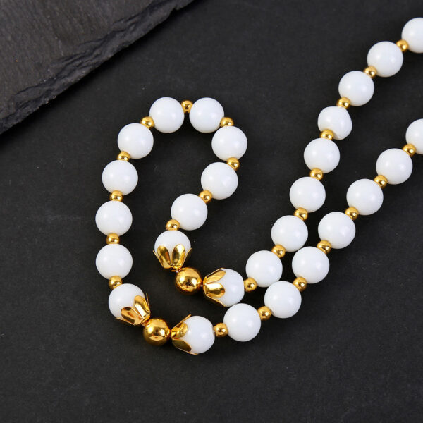 KOMI 12mm White Crystal Muslim Prayer Beads Rosary 33 Beads Bracelet with Gold Moon Charm Islamic Prayer Misbaha Jewelry Gift