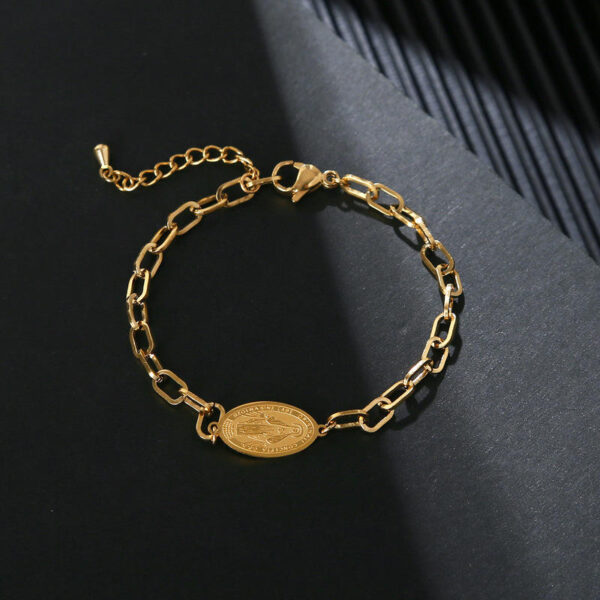 KOMI 2024 New Virgin Mary Stainless Steel Bracelet Shaped Cross with Geometric Paper Clips Bracelet