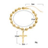 6MM Gold Handmade Stainless Steel Color Preserving Cross Rosary Bracelet Jesus Gilded Hip Hop Beaded Bracelet