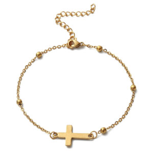 2023 Extension Chain Stainless Steel Rosary Bracelet Silver Adjustable Cross Pendant Bracelet