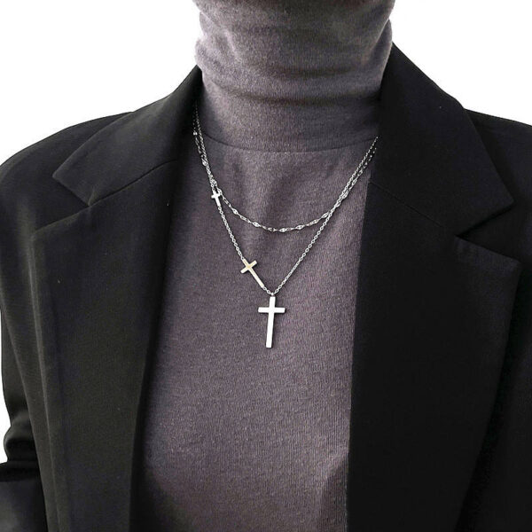 ade1ffb5eafab4be484cbd7f35e0ebac_Hdb9688d1ecc54e1d94760bc1f37111b8k_avif=close&webp=close KOMI 18K Cross Charms Titanium Steel Necklace Women's Fashion 316L Stainless Steel Double Chain Necklace with Cross Pendants