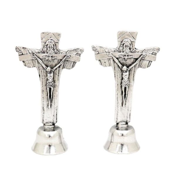 KOMI Bell Base Vintage Gold/Silver Metal Crucufix Cross Pendant Home Office Car Decoration Artifact Standing Table Ornament Gift