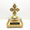 KOMI 2024 New Solar Rotating Base Catholic Cross Alloy Diamond-encrusted Car Ornament