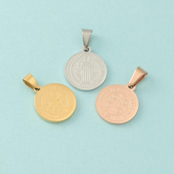 KOMI DIY Saint Benedict Geometric Circular Corrosion Cross Beads Titanium Steel Pendant