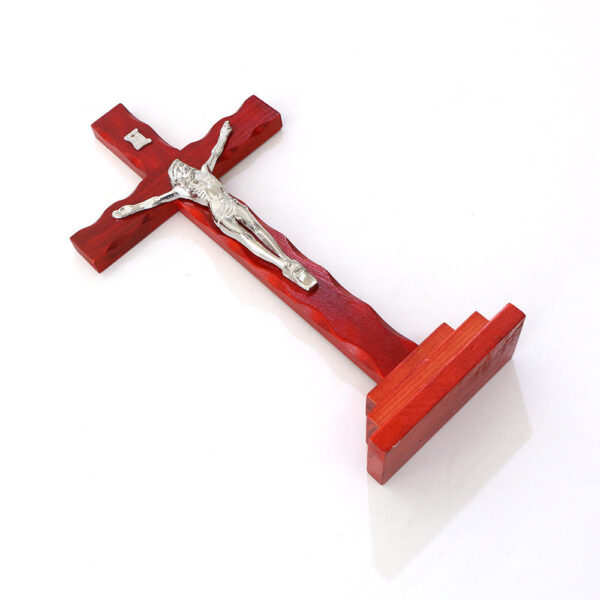 Christian Family Pray Wooden Cross Silver Metal Jesus Crucifix Standing Decoration Ornament Cross