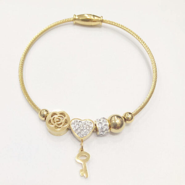 Komi 18K Gold Stainless Steel With Diamond Beaded Key Bracelet Titanium Steel Heart Diamond Bracelet Jewelry