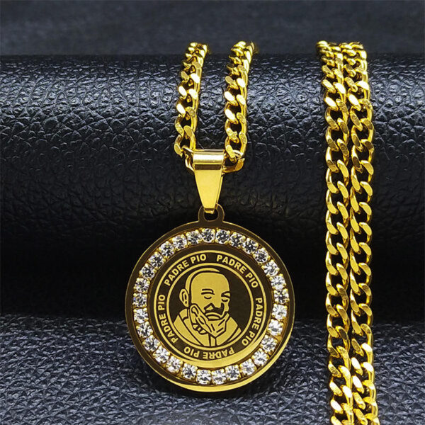 KOMI Stainless Steel Zircon Father's Day Geometric Circle Round Medal Pendant Necklaces 18K Gold Plated/Silver Necklace Gifts