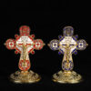 KOMI Vintage Table Standing Ornaments Gold Plated Blue Red Enamel Religious Cross for Home Church Car Decoration Crafts Gifts