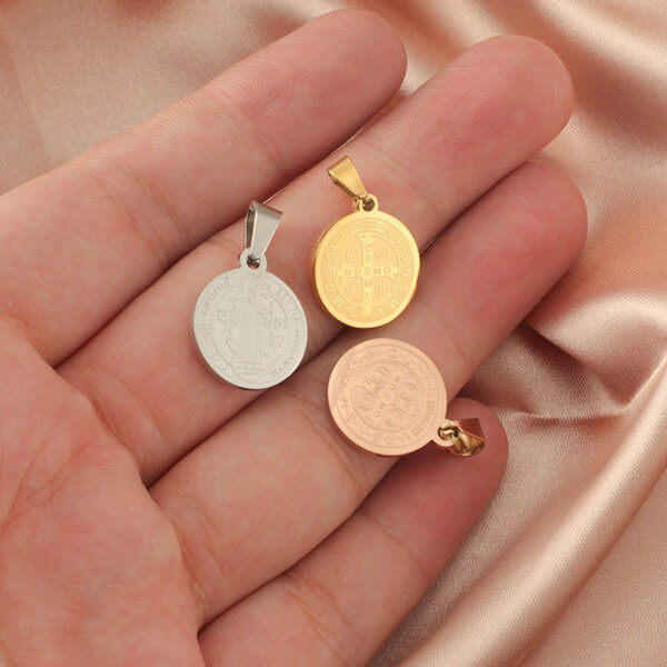 KOMI DIY Saint Benedict Geometric Circular Corrosion Cross Beads Titanium Steel Pendant