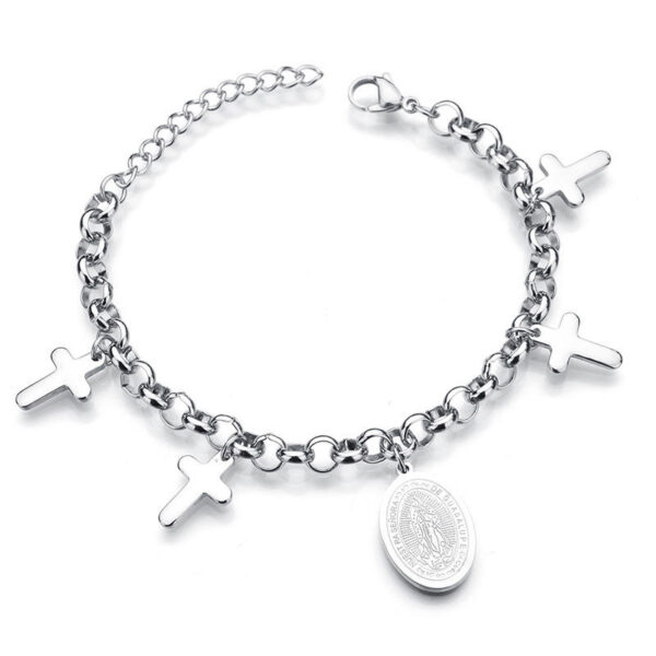 KOMI Fashion Titanium Steel Bracelet Double Layer Tree of Life Cross Heart Charms Bracelets Bangles for Women Party Wristband