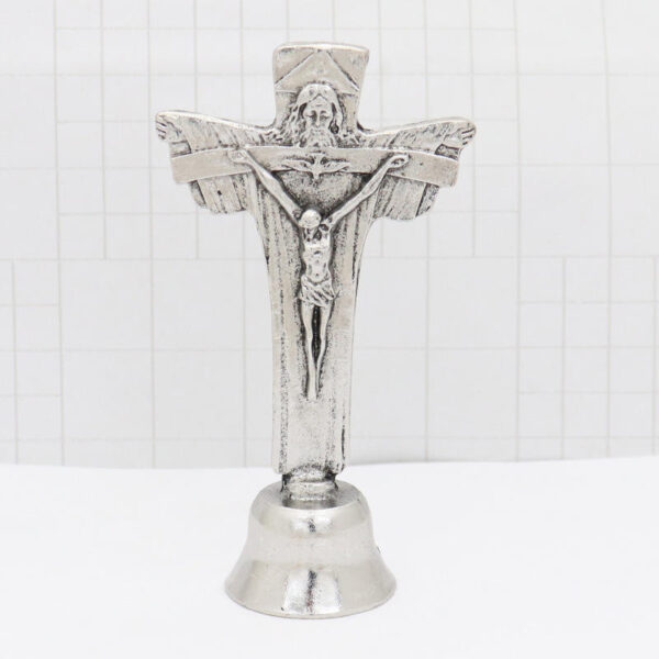 KOMI Bell Base Vintage Gold/Silver Metal Crucufix Cross Pendant Home Office Car Decoration Artifact Standing Table Ornament Gift