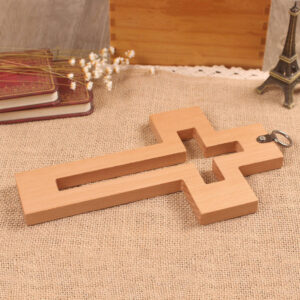 KOMI Hand Hold Beech Wood Cross Wall Hanging Wooden Cross Religious Spiritual Hollow Cross for Church Decoration Crafts Gifts