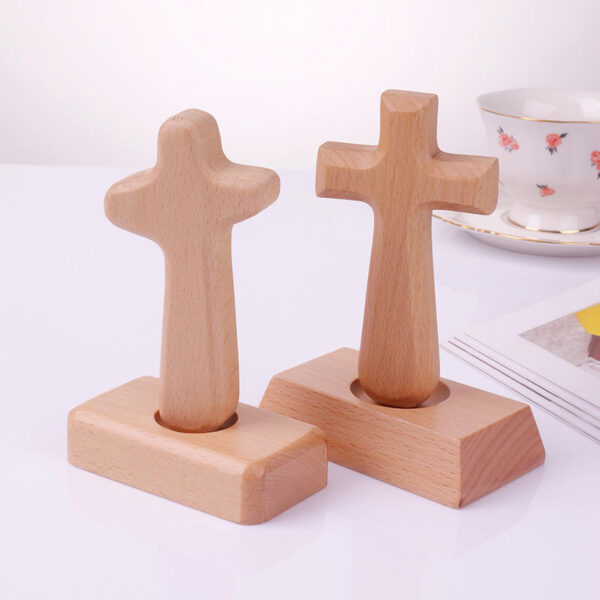 KOMI Carved Beech Wood Cross Crafts Gifts for Church Table Decor Black Walnut Wooden Cross for Easter Ornaments Home Decoration