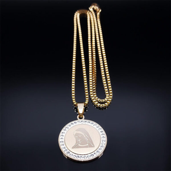 KOMI Mary Pendant Lady Necklace Cross Border Stainless Steel Religious Round Brand Jewelry