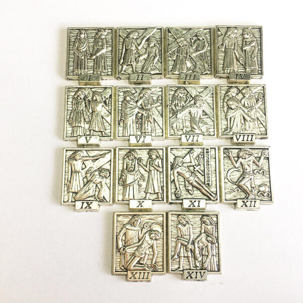 KOMI Mixed Set of 15PCS Large Jesus Geometric Square Figurines Sets in Antique Silver for Religious Jewelry Accessories Matching