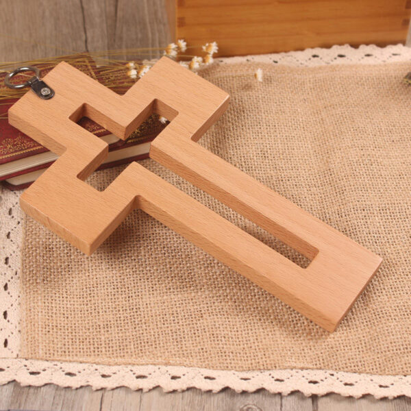 KOMI Hand Hold Beech Wood Cross Wall Hanging Wooden Cross Religious Spiritual Hollow Cross for Church Decoration Crafts Gifts