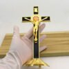 KOMI Home Decorations Collection Tabletop Standing Gold Metal Black Enamel Crucifix Cross Ornaments for Souvenirs Business Gift