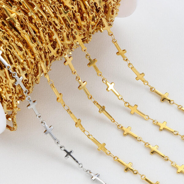 Komi 2 m Stainless Steel Cross Chain Electroplated 18K Gold Color Preserving Titanium Steel Chain DIY Accessories