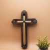 KOMI Black Grooved Wall Hanging Cross Hardware with Iron Flower Wooden Crafts Custom Products