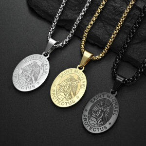Stainless Steel St Michael Archangel Print Pendant St Michael Blake Oval Pendant Necklace
