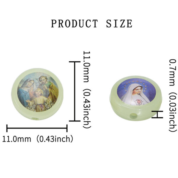 KOMI Mixed Religious Figure Acrylic Beads Catholic Portraits Round Plastic Virgin Mary Luminous Beads for DIY Jewelry Crafts