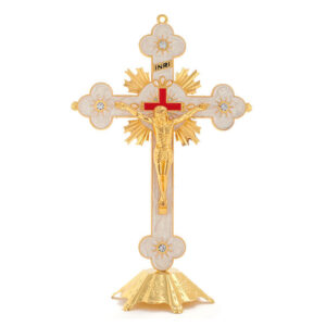 KOMI Home Decorations Gold Metal White Enamel Crucifix Cross Table Ornaments Wall Hanging for Office Restaurant Home Decor Craft