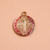 KOMI Gold Plated Metal Colored Enamel Saint Benedict Round Medal Coin Pendants Double Dripping Oil Charms Pendant for Jewelry