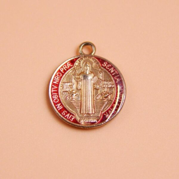 KOMI Gold Plated Metal Colored Enamel Saint Benedict Round Medal Coin Pendants Double Dripping Oil Charms Pendant for Jewelry