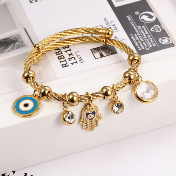 Komi Stainless Steel Bracelet With Drill Wire Greek Fatima Hand Adjustable Titanium Steel Bracelet