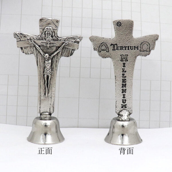 KOMI Bell Base Vintage Gold/Silver Metal Crucufix Cross Pendant Home Office Car Decoration Artifact Standing Table Ornament Gift