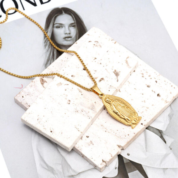 e84af3d3ce20fdd52bc999e94a46f77c_H1093852ceb2b4b7cb8f804631ea3b09aS_avif=close&webp=close Komi Simple Stainless Steel Golden Virgin Necklace Titanium Steel Miracle Medal Necklace Women