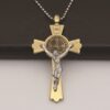 Wholesale Gold Plated St.Benedict Crucifix Cross Pendant Necklace Keychain Religious Jesus Cross Craft Gifts for Men