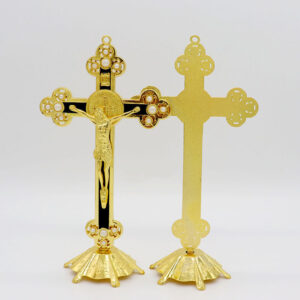 KOMI Religious Home Office Decorations Gold Metal Artical Pearl Inlaid Cross Colored Enamel Crucifix for Table Wall Ornaments