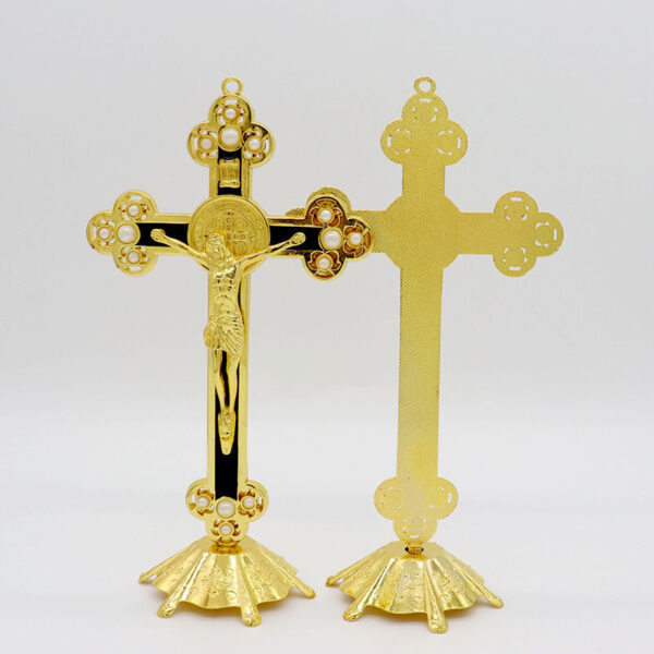 KOMI Religious Home Office Decorations Gold Metal Artical Pearl Inlaid Cross Colored Enamel Crucifix for Table Wall Ornaments