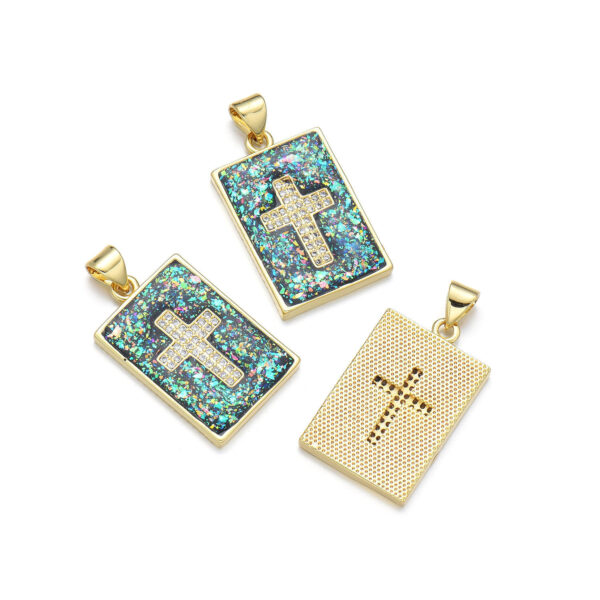 Zirconia Cross Pendant Necklace Accessory Collar Chain in Various Colors Square-Shaped Unique and Individual Ins Style Accessory
