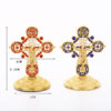KOMI Vintage Table Standing Ornaments Gold Plated Blue Red Enamel Religious Cross for Home Church Car Decoration Crafts Gifts