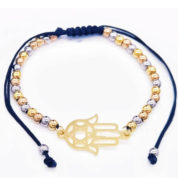 KOMI 2024 New 4mm Gold Steel Rose Three Color Beaded Hand Rope Stainless Steel Straight Bead Diy Braided Rope Bracelet