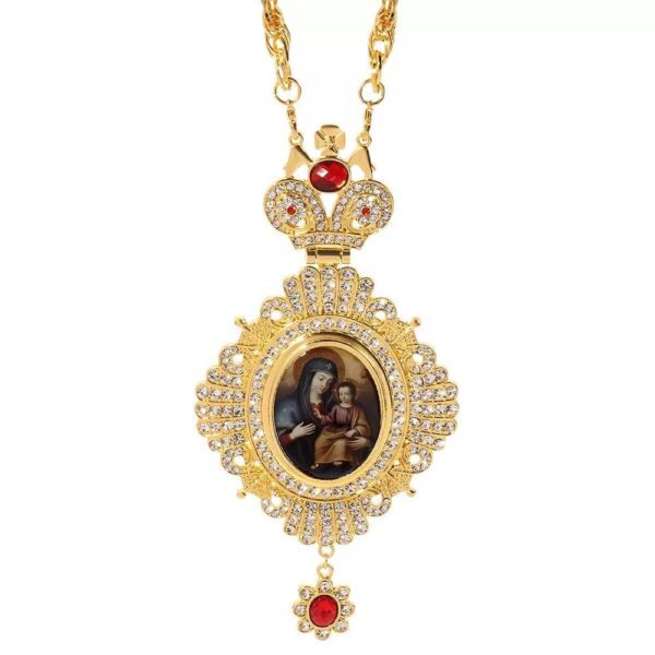 f33d77ef25b15c260a5f1f5c20a0e4de_H225d39f6bc9342f9bd20bbe94a25dc220_avif=close&webp=close KOMI Long Sweater Chain Necklace Large Rhinestone Crown Virgin Mary Figures Oval Medal Pendant Necklaces for Women Wedding Gifts