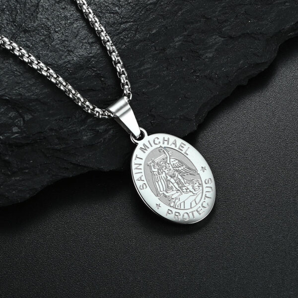 Stainless Steel St Michael Archangel Print Pendant St Michael Blake Oval Pendant Necklace