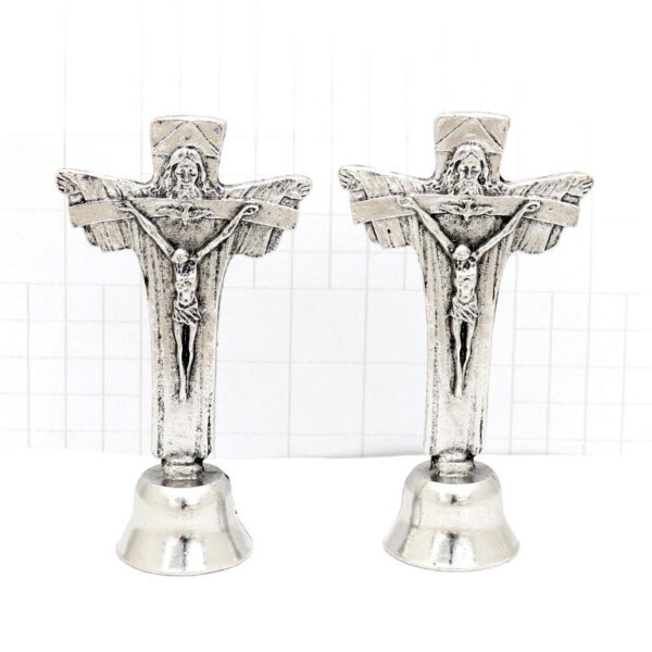 KOMI Bell Base Vintage Gold/Silver Metal Crucufix Cross Pendant Home Office Car Decoration Artifact Standing Table Ornament Gift