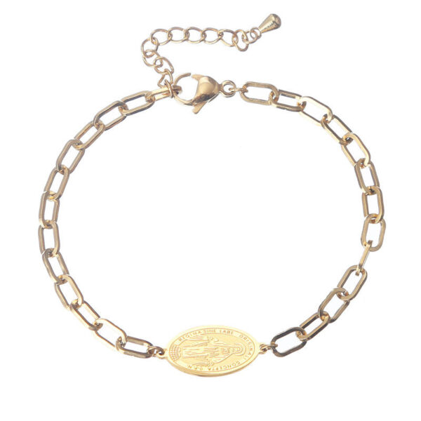 KOMI 2024 New Virgin Mary Stainless Steel Bracelet Shaped Cross with Geometric Paper Clips Bracelet