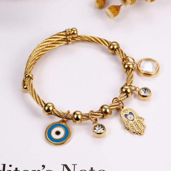 Komi Stainless Steel Bracelet With Drill Wire Greek Fatima Hand Adjustable Titanium Steel Bracelet