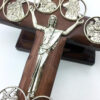 KOMI Solid Wood Embedded Zinc Alloy Fourteen Via Dolorosa Floating Statues Standing Wall Cross Decoration