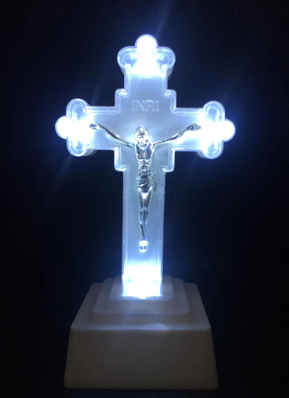 18cm Electronic LED Cross Jesus Christ Night Light Christian Catholic Holy Object Home Decoration