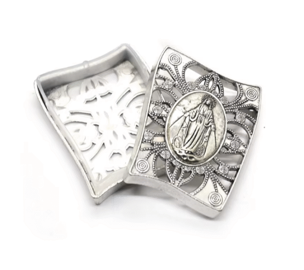 KOMI Catholic Rosary Alloy Box Vintage Silver Gold Metal Empty Box Necklace Bracelet Gift Box for Religious Jewelry Packing